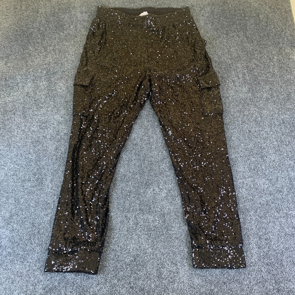 Steve Madden BB Dakota Cargo Pants Womens Medium Black Sequins Detail Straight